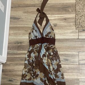 BCBGMaxAzria Brown and Cream Halter Dress
